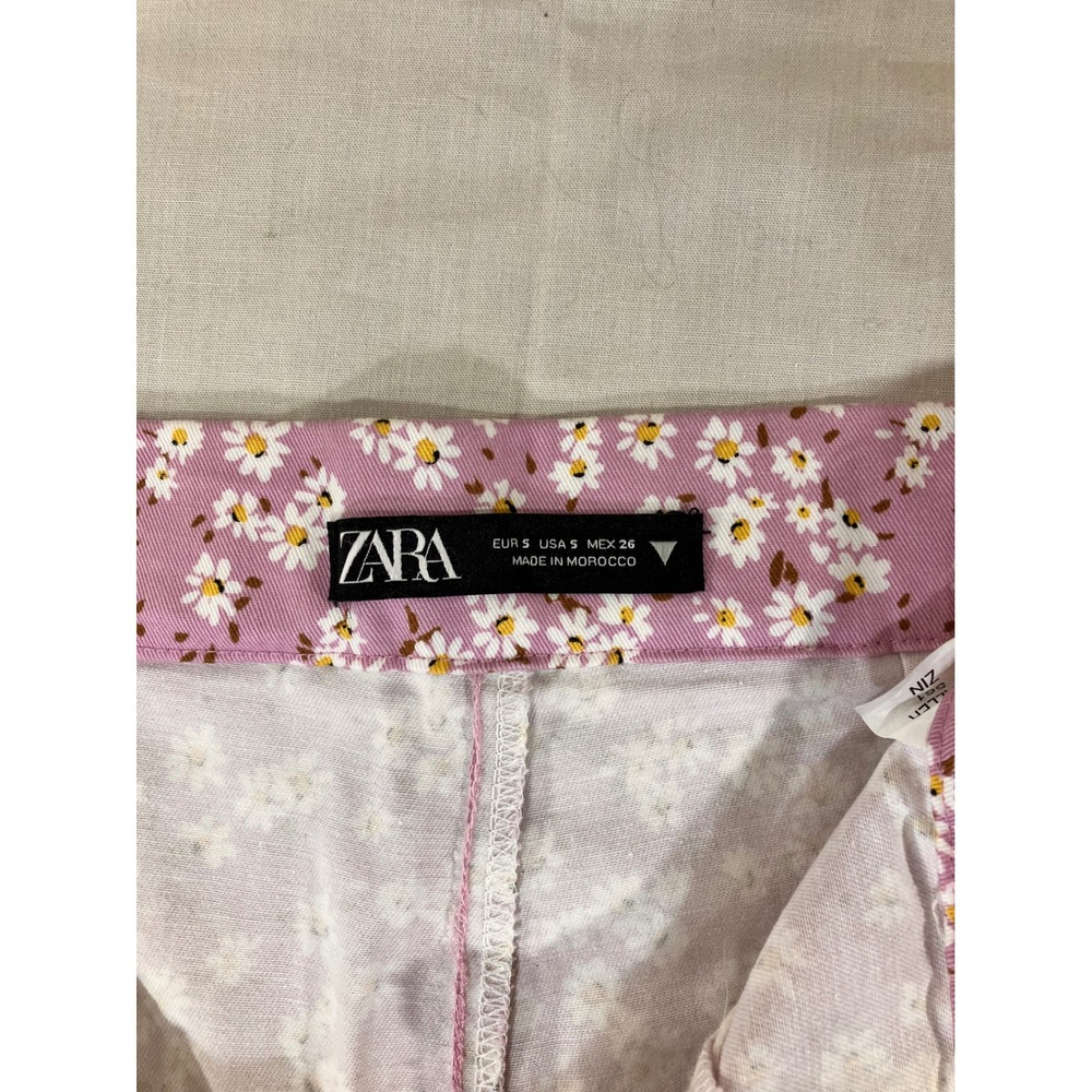 Zara Floral Print Pants Size 5 Pink White Casual Everyday‎ Trousers - Picture 2 of 5